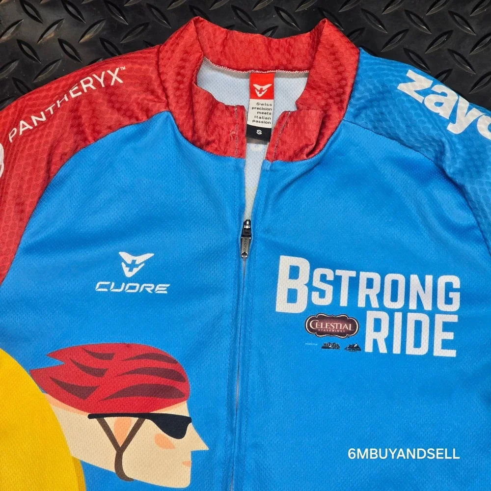 Cuore BStrong Ride Cycling Jersey Mens Small Blue‎ Red Full Zip Short Sleeve S